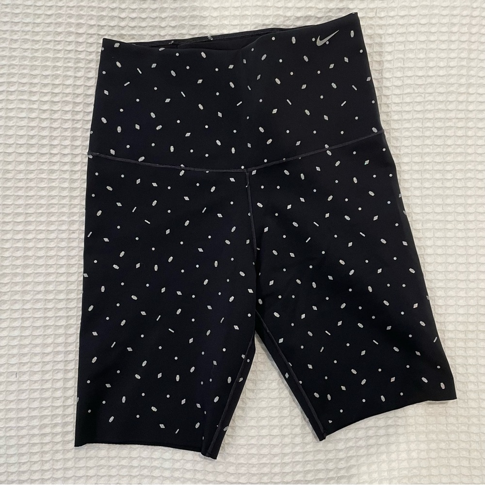 NIKE Dri-Fit High-Waist Black and Silver Spandex Shorts (Size XS)